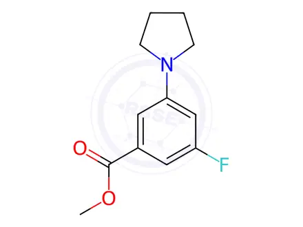 Chemical structure of Benzoic acid, 3-fluoro-5-(1-pyrrolidinyl)-, methyl ester