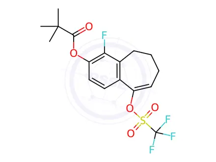 Chemical structure of 4-Fluoro-9-(((trifluoromethyl)sulfonyl)oxy)-6,7-dihydro-5H-benzo[7]annulen-3-yl pivalate