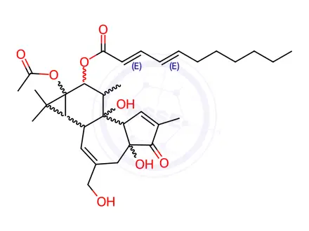 Chemical structure of 12-O-undecadienoylphorbol-13-acetate