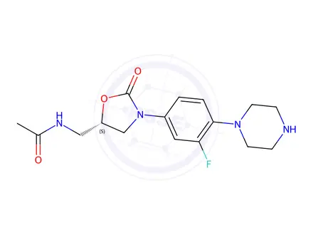 Chemical structure of (S)-N-((3-(3-Fluoro-4-piperazin-1-ylphenyl)-2-oxooxazolidin-5-yl)Methyl)-acetaMide