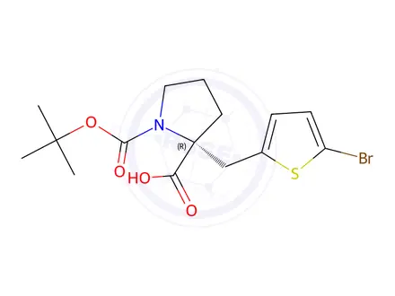 Chemical structure of (R)-2-((5-bromothiophen-2-yl)methyl)-1-(tert-butoxycarbonyl)pyrrolidine-2-carboxylic acid