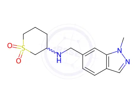Chemical structure of N-[(1-Methylindazol-6-yl)methyl]-1,1-dioxo-thian-3-amine