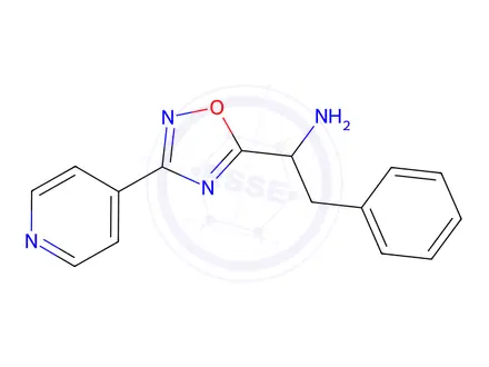 Chemical structure of 2-Phenyl-1-(3-(pyridin-4-yl)-1,2,4-oxadiazol-5-yl)ethan-1-amine