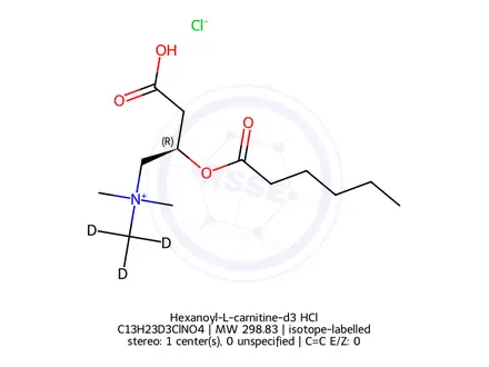 Chemical structure of Hexanoyl-L-carnitine-d3 HCl