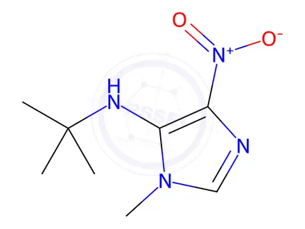 Chemical structure of N-(tert-butyl)-1-methyl-4-nitro-1H-imidazol-5-amine
