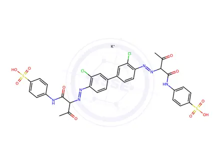 Chemical structure of p,p'-[(3,3'-dichloro[1,1'-biphenyl]-4,4'-diyl)bis[azo(2-acetyl-1-oxoethylene)imino]]bis(benzenesulphonic) acid, potassium salt