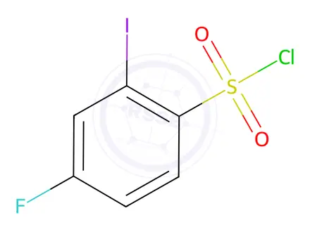 Chemical structure of 4-fluoro-2-iodobenzene-1-sulfonyl chloride