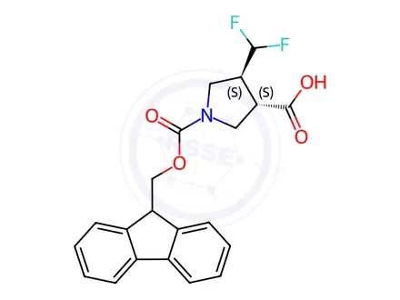Chemical structure of (3S,4S)-1-(((9H-Fluoren-9-yl)methoxy)carbonyl)-4-(difluoromethyl)pyrrolidine-3-carboxylic acid
