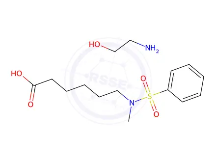 Chemical structure of 6-[methyl(phenylsulphonyl)amino]hexanoic acid, compound with 2-aminoethanol (1:1)