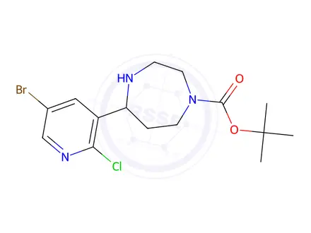 Chemical structure of tert-butyl 5-(5-bromo-2-chloro-3-pyridyl)-1,4-diazepane-1-carboxylate