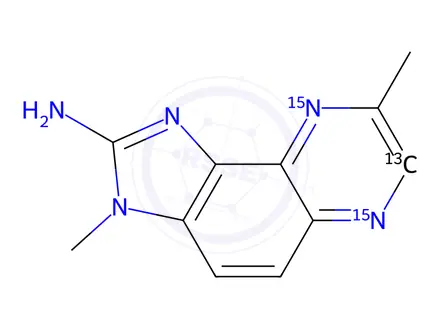 Chemical structure of 2-Amino-3,8-dimethylimidazo[4,5-f]quinoxaline-13C,15N2