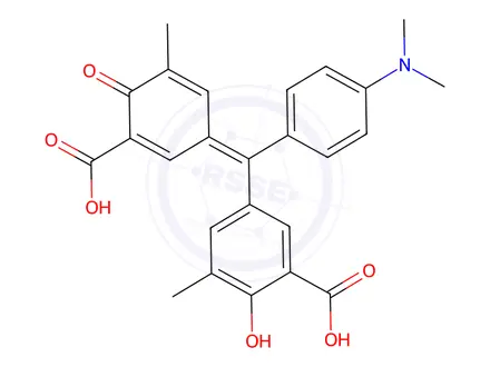 Chemical structure of 5-[(3-carboxy-5-methyl-4-oxo-2,5-cyclohexadien-1-ylidene)[4-(dimethylamino)phenyl]methyl]-3-methylsalicylic acid