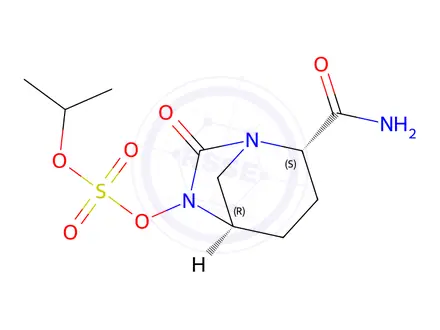 Chemical structure of (2S,5R)-2-carbamoyl-7-oxo-1,6-diazabicyclo[3.2.1]octan-6-yl isopropyl sulfate