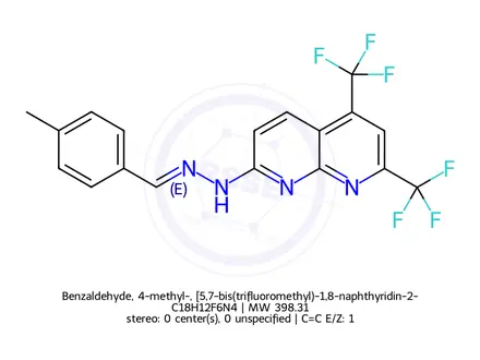 Chemical structure of Benzaldehyde, 4-methyl-, [5,7-bis(trifluoromethyl)-1,8-naphthyridin-2-yl]hydrazone (9CI)