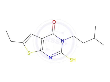 Chemical structure of 6-Ethyl-3-isopentyl-2-mercaptothieno[2,3-d]pyrimidin-4(3h)-one
