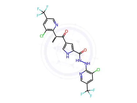 Chemical structure of N'-[3-Chloro-5-(trifluoromethyl)pyridin-2-yl]-4-{2-[3-chloro-5-(trifluoromethyl)pyridin-2-yl]propanoyl}-1H-pyrrole-2-carbohydrazide