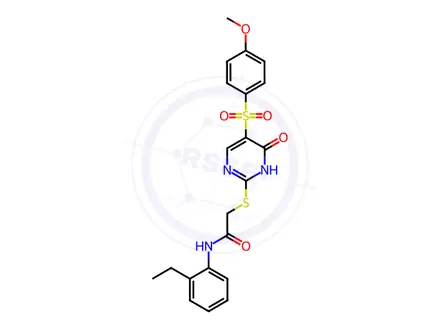 Chemical structure of N-(2-ethylphenyl)-2-[[5-(4-methoxyphenyl)sulfonyl-6-oxo-1H-pyrimidin-2-yl]sulfanyl]acetamide