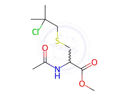Chemical structure of ALANINE, N-ACETYL-3-((2-CHLORO-2-METHYLPROPYL)THIO)-, METHYL ESTER, L-