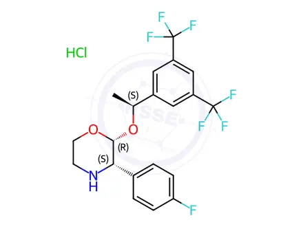 Chemical structure of (2R,3S)-2-((S)-1-(3,5-bis(trifluoromethyl)phenyl)ethoxy)-3-(4-fluorophenyl)morpholine hydrochloride