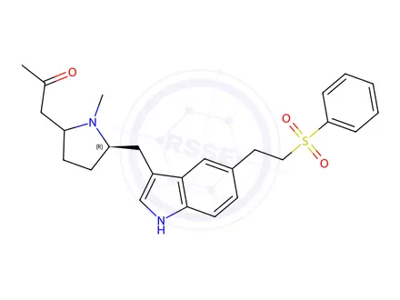 Chemical structure of (R)-3-((5-acetonyl-1-methyl-2-pyrrolidinyl)methyl)-5-(2-(phenylsulfonyl)ethyl)-1H-indole