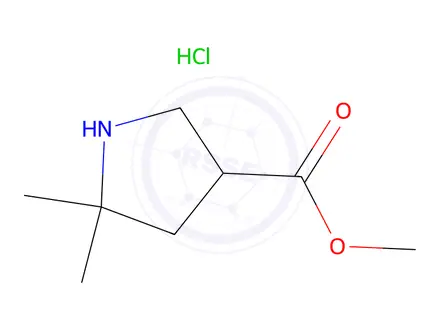 Chemical structure of 3-Pyrrolidinecarboxylic acid, 5,5-dimethyl-, methyl ester, hydrochloride (1:1)