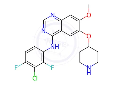 Chemical structure of N-(3-Chloro-2,4-difluorophenyl)-7-methoxy-6-(piperidin-4-yloxy)quinazolin-4-amine