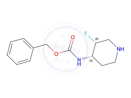 Chemical structure of Benzyl N-[(3R,4S)-3-fluoropiperidin-4-yl]carbamate