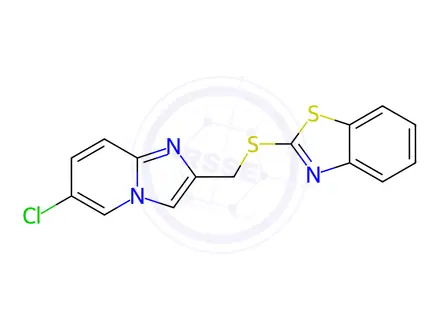 Chemical structure of 2-(((6-chloroimidazo[1,2-a]pyridin-2-yl)methyl)thio)benzo[d]thiazole