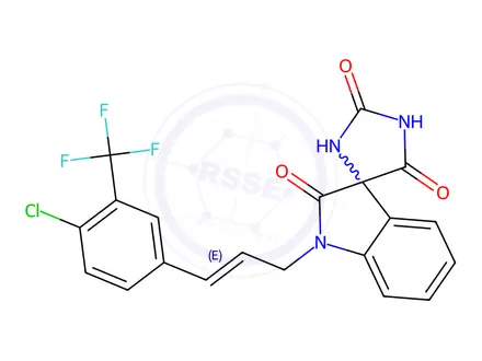 Chemical structure of Spiro[imidazolidine-4,3'-[3H]indole]-2,2',5(1'H)-trione, 1'-[(2E)-3-[4-chloro-3-(trifluoromethyl)phenyl]-2-propen-1-yl]-