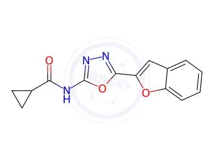 Chemical structure of N-(5-(Benzofuran-2-yl)-1,3,4-oxadiazol-2-yl)cyclopropanecarboxamide