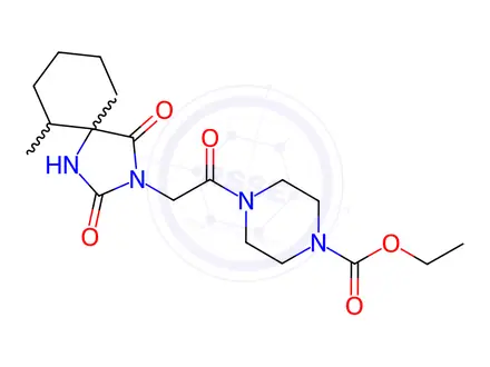 Chemical structure of Ethyl 4-(2-(6-methyl-2,4-dioxo-1,3-diazaspiro[4.5]decan-3-yl)acetyl)piperazine-1-carboxylate