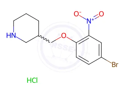 Chemical structure of 3-[(4-Bromo-2-nitrophenoxy)methyl]piperidine hydrochloride