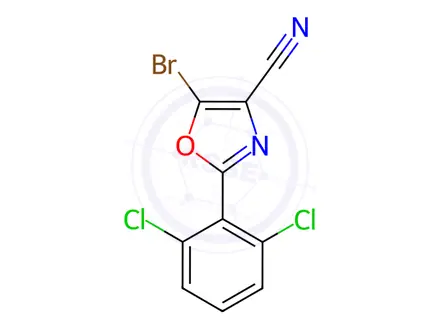 Chemical structure of 4-Oxazolecarbonitrile, 5-bromo-2-(2,6-dichlorophenyl)-