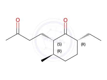 Chemical structure of (2S,3R,6R)-6-Ethyl-3-methyl-2-(3-oxobutyl)-cyclohexanone