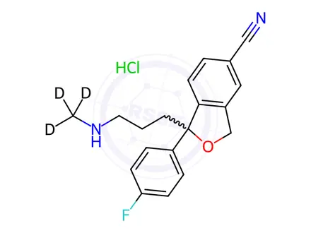 Chemical structure of rac Demethyl Citalopram-d3 Hydrochloride