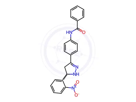 Chemical structure of N-(4-(5-(2-Nitrophenyl)-4,5-dihydro-1H-pyrazol-3-yl)phenyl)benzamide