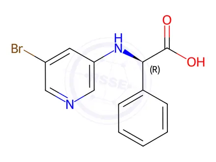 Chemical structure of (R)-2-((5-Bromopyridin-3-yl)amino)-2-phenylacetic acid