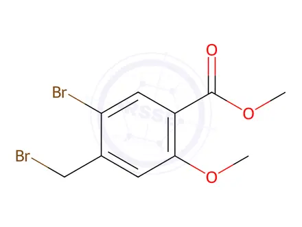 Chemical structure of Benzoic acid, 5-bromo-4-(bromomethyl)-2-methoxy-, methyl ester