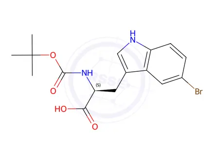 Chemical structure of (S)-3-(5-bromo-1H-indol-3-yl)-2-((tert-butoxycarbonyl)amino)propanoic acid