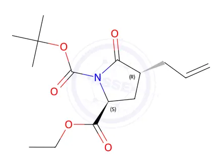 Chemical structure of 1,2-Pyrrolidinedicarboxylic acid, 5-oxo-4-(2-propen-1-yl)-, 1-(1,1-diMethylethyl) 2-ethyl ester, (2S,4R)-