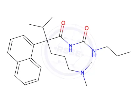Chemical structure of 1-[5-(Dimethylamino)-2-isopropyl-2-(1-naphtyl)valeryl]-3-propylurea