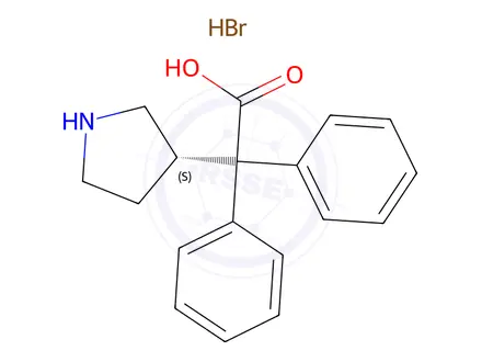 Chemical structure of (S)-2,2-diphenyl-2-(pyrrolidin-3-yl)acetic acid (hydrobromide)
