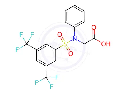 Chemical structure of 2-({[3,5-bis(trifluoromethyl)phenyl]sulfonyl}anilino)acetic acid