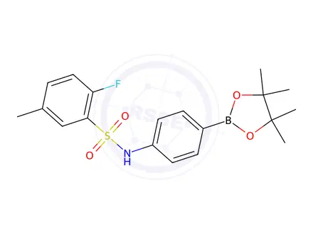 Chemical structure of 2-Fluoro-5-methyl-N-(4-(4,4,5,5-tetramethyl-1,3,2-dioxaborolan-2-yl)phenyl)benzenesulfonamide