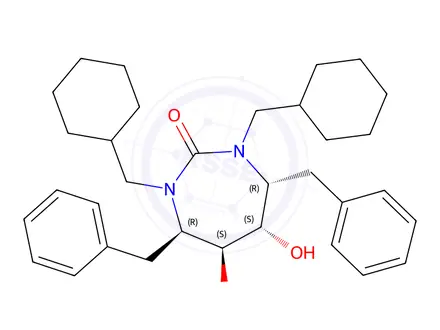 Chemical structure of (4R,5S,6S,7R)-4,7-dibenzyl-1,3-bis(cyclohexylmethyl)-5,6-dihydroxy-1,3-diazepan-2-one