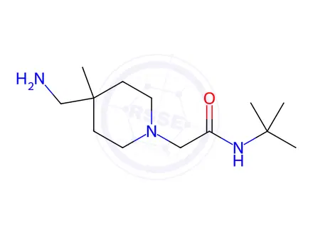 Chemical structure of 1-Piperidineacetamide, 4-(aminomethyl)-N-(1,1-dimethylethyl)-4-methyl-