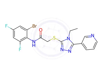 Chemical structure of N-(2-Bromo-4,6-difluorophenyl)-2-((4-ethyl-5-(pyridin-3-yl)-4H-1,2,4-triazol-3-yl)thio)acetamide