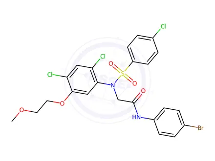 Chemical structure of N-(4-Bromophenyl)-2-{N-[2,4-dichloro-5-(2-methoxyethoxy)phenyl]4-chlorobenzenesulfonamido}acetamide