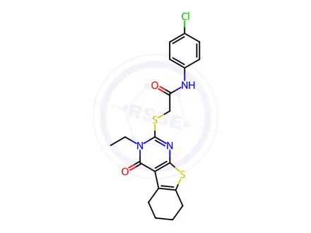 Chemical structure of N-(4-Chlorophenyl)-2-((3-ethyl-4-oxo-3,4,5,6,7,8-hexahydrobenzo[4,5]thieno[2,3-d]pyrimidin-2-yl)thio)acetamide