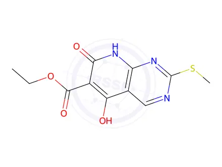 Chemical structure of Ethyl 5-hydroxy-2-(methylthio)-7-oxo-7,8-dihydropyrido[2,3-d]pyrimidine-6-carboxylate